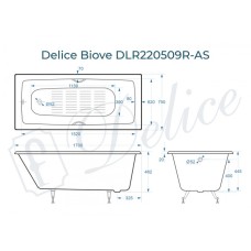 Ванна чугунная Delice Biove 170х75 с черными матовыми ручками и антискользящим покрытием DLR220509RB-AS