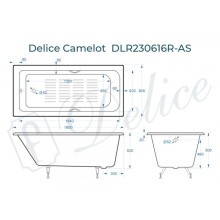 Ванна чугунная Delice Camelot 180х80 с отверстиями под ручки и антискользящим покрытием DLR230616R-AS