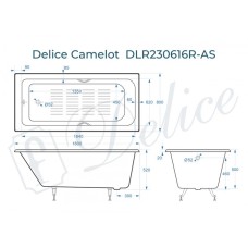 Ванна чугунная Delice Camelot 180х80 с отверстиями под ручки и антискользящим покрытием DLR230616R-AS