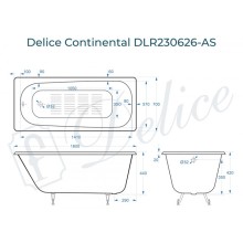 Ванна чугунная Delice Continental 160х70 с антискользящим покрытием DLR230626-AS
