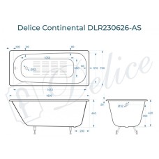 Ванна чугунная Delice Continental 160х70 с антискользящим покрытием DLR230626-AS