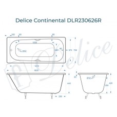 Ванна чугунная Delice Continental 160х70 с отверстиями под ручки DLR230626R