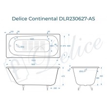 Ванна чугунная Delice Continental 180х80 с антискользящим покрытием DLR230627-AS