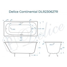 Ванна чугунная Delice Continental 180х80 с отверстиями под ручки DLR230627R