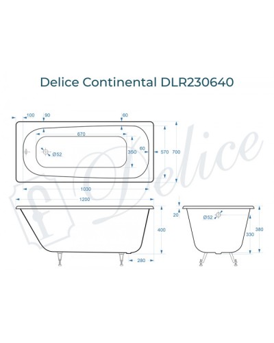 Ванна чугунная Delice Continental 120х70 DLR230640