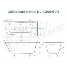 Ванна чугунная Delice Continental 130х70 с антискользящим покрытием DLR230641-AS