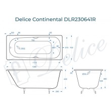 Ванна чугунная Delice Continental 130х70 с отверстиями под ручки DLR230641R