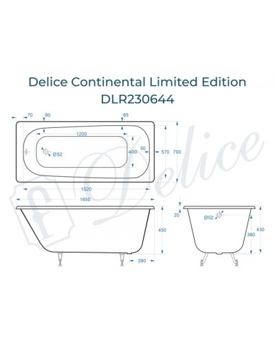 Ванна чугунная Delice Continental Limited Edition 165х70 DLR230644