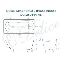 Ванна чугунная Delice Continental Limited Edition 165х70 с антискользящим покрытием DLR230644-AS