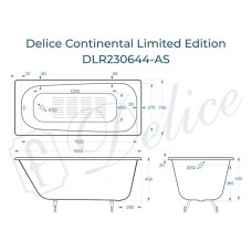 Ванна чугунная Delice Continental Limited Edition 165х70 с антискользящим покрытием DLR230644-AS