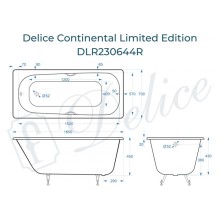 Ванна чугунная Delice Continental Limited Edition 165х70 с отверстиями под ручки DLR230644R