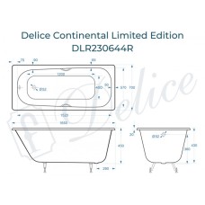 Ванна чугунная Delice Continental Limited Edition 165х70 с отверстиями под ручки DLR230644R