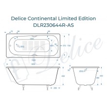 Ванна чугунная Delice Continental Limited Edition 165х70 с отверстиями под ручки и антискользящим покрытием DLR230644R-AS
