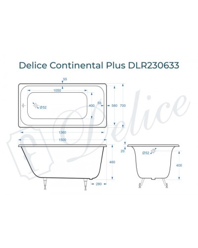 Ванна чугунная Delice Continental PLUS 150х70 DLR230633