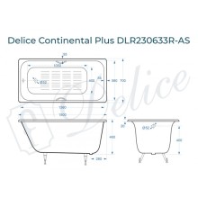 Ванна чугунная Delice Continental PLUS 150х70 с отверстиями под ручки и антискользящим покрытием DLR230633R-AS