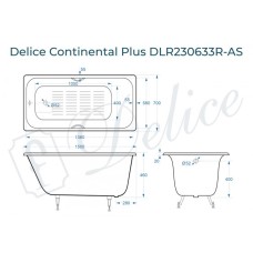 Ванна чугунная Delice Continental PLUS 150х70 с отверстиями под ручки и антискользящим покрытием DLR230633R-AS