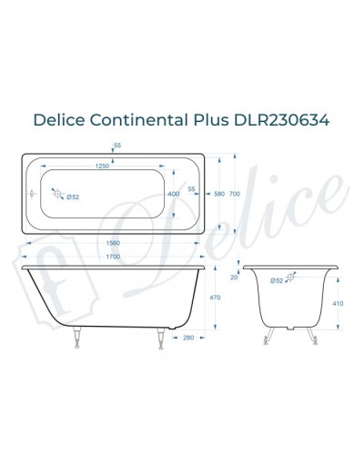 Ванна чугунная Delice Continental PLUS 170х70 DLR230634