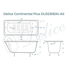 Ванна чугунная Delice Continental PLUS 170х70 с антискользящим покрытием DLR230634-AS