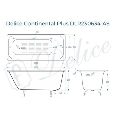 Ванна чугунная Delice Continental PLUS 170х70 с антискользящим покрытием DLR230634-AS