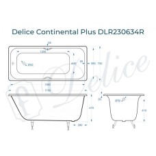 Ванна чугунная Delice Continental PLUS 170х70 с отверстиями под ручки DLR230634R