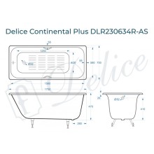Ванна чугунная Delice Continental PLUS 170х70 с отверстиями под ручки и антискользящим покрытием DLR230634R-AS