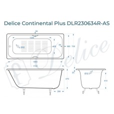 Ванна чугунная Delice Continental PLUS 170х70 с отверстиями под ручки и антискользящим покрытием DLR230634R-AS