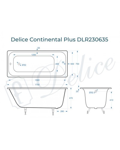 Ванна чугунная Delice Continental PLUS 170х75 DLR230635