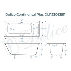 Ванна чугунная Delice Continental PLUS 170х75 с отверстиями под ручки DLR230635R