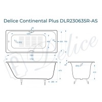 Ванна чугунная Delice Continental PLUS 170х75 с отверстиями под ручки и антискользящим покрытием DLR230635R-AS