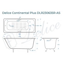 Ванна чугунная Delice Continental PLUS 170х75 с отверстиями под ручки и антискользящим покрытием DLR230635R-AS