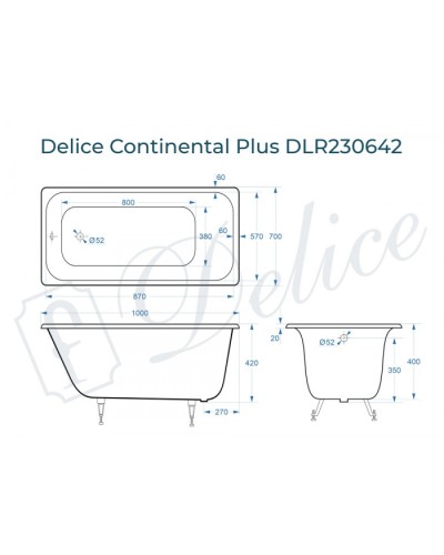 Ванна чугунная Delice Continental PLUS 100х70 DLR230642