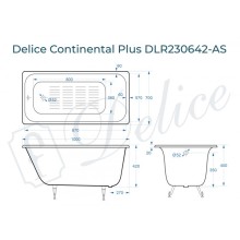 Ванна чугунная Delice Continental PLUS 100х70 с антискользящим покрытием DLR230642-AS