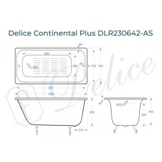 Ванна чугунная Delice Continental PLUS 100х70 с антискользящим покрытием DLR230642-AS