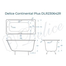 Ванна чугунная Delice Continental PLUS 100х70 с отверстиями под ручки DLR230642R
