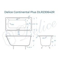 Ванна чугунная Delice Continental PLUS 100х70 с отверстиями под ручки DLR230642R