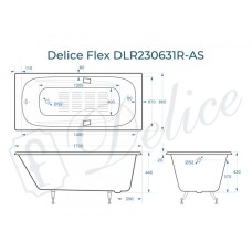 Ванна чугунная Delice Flex 170х80 с отверстиями под ручки и антискользящим покрытием DLR230631R-AS