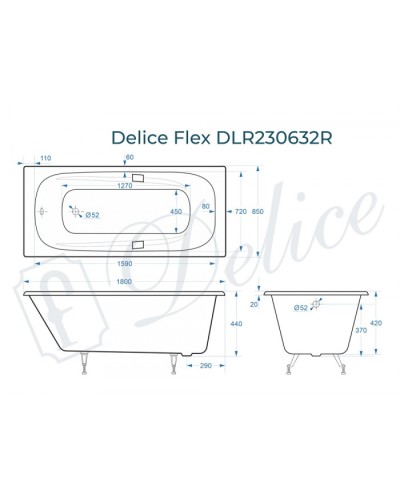 Ванна чугунная Delice Flex 180х85 с отверстиями под ручки DLR230632R