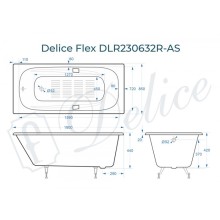 Ванна чугунная Delice Flex 180х85 с отверстиями под ручки и антискользящим покрытием DLR230632R-AS