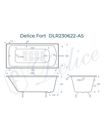 Ванна чугунная Delice Fort 200х85 с антискользящим покрытием DLR230622-AS
