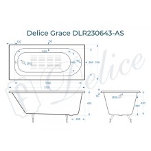 Ванна чугунная Delice Grace 170х70 с антискользящим покрытием DLR230643-AS