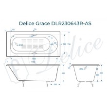 Ванна чугунная Delice Grace 170х70 с отверстиями под ручки и антискользящим покрытием DLR230643R-AS
