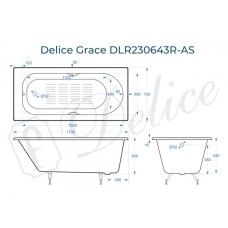 Ванна чугунная Delice Grace 170х70 с отверстиями под ручки и антискользящим покрытием DLR230643R-AS