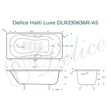 Ванна чугунная Delice Haiti Luxe 150х80 с отверстиями под ручки и антискользящим покрытием DLR230636R-AS