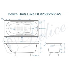 Ванна чугунная Delice Haiti Luxe 160х80 с отверстиями под ручки и антискользящим покрытием DLR230637R-AS