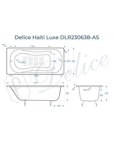 Ванна чугунная Delice Haiti Luxe 170х80 с антискользящим покрытием DLR230638-AS