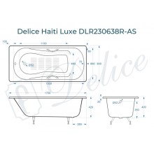 Ванна чугунная Delice Haiti Luxe 170х80 с отверстиями под ручки и антискользящим покрытием DLR230638R-AS