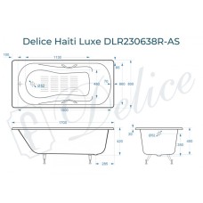Ванна чугунная Delice Haiti Luxe 170х80 с отверстиями под ручки и антискользящим покрытием DLR230638R-AS