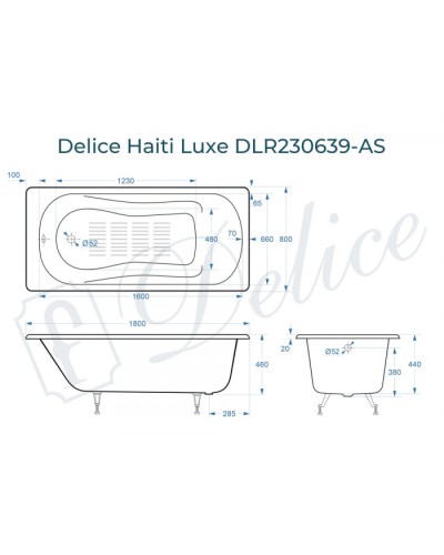 Ванна чугунная Delice Haiti Luxe 180х80 с антискользящим покрытием DLR230639-AS