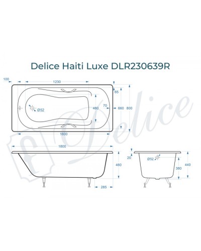 Ванна чугунная Delice Haiti Luxe 180х80 с отверстиями под ручки DLR230639R