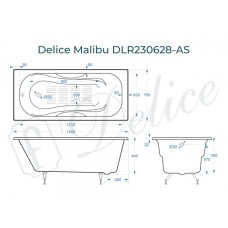 Ванна чугунная Delice Malibu 140х75 с антискользящим покрытием DLR230628-AS